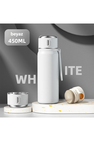 Aoyingnettech Kızlar İçin Termos Kupa Yüksek Değer 316 Paslanmaz Çelik Büyük Kapasiteli Su Bardağı Taşınabilir Öğrenci Okulu Özel Su Bardağı Açık Kamp Termos Kupası Beyaz