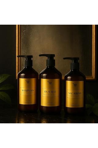Banyo Seti 3lü Set Saç Kremi Banyo Jeli Şampuan Şişesi 500 Ml Açık Kahverengi