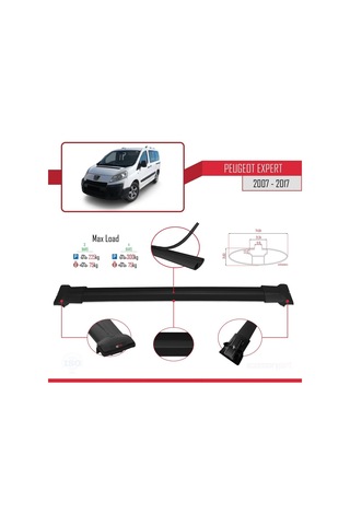 Peugeot Expert 2007-2017 Arası İle Uyumlu Fly Model Ara Atkı Tavan Barı Siyah 4 Adet Bar