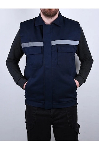 Erkek Reflektörlü Kalın Gabardin Kumaş Kışlık Iş Ve Çalışma Yeleğ Lacivert