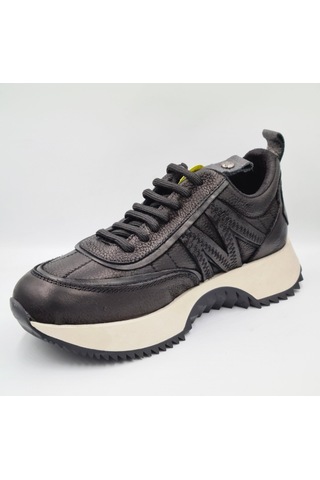 Mammamia D25ka-3700 Siyah Nubuk Siyah Faber Hakiki Deri Kadın Günlük Sneaker Ayakkabı Siyah
