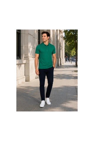 Luxıc Core Erkek Polo Yaka Yeşil Tişört Likralı Pike Kumaş Terletmez Slim Fit Günlük Şık Tasarım
