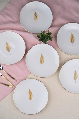 Tabak Evi Porselen Natura Fern Altın Yaldız Pasta Tabağı 20,50cm 6 Lı Çok Renkli