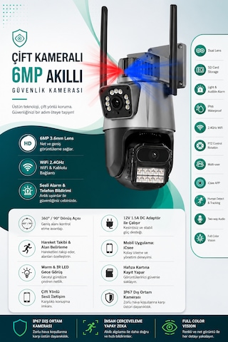 Wifi 2 Kameralı 6mp Akıllı Güvenlik Kamerası