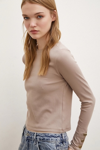 Kolu Düğmeli Bluz Vizon Vizon