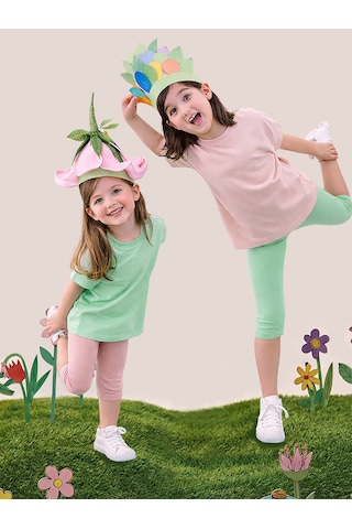 Mshb&g Kız Çocuk Tayt 2'li Paket Pamuk Pembe Ve Mint Tayt Yazlık Renkli