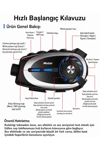 Q29 İntercom Kulaklık Kask Kulaklığı 1080p Hd Kameralı Hafıza Kart Takılabilir İntercom Desteği Mikrofonlu 5.4 .ift Çekirdekli Su Geçirmez Gürültü Azaltma Hafıza Kartı Dahil