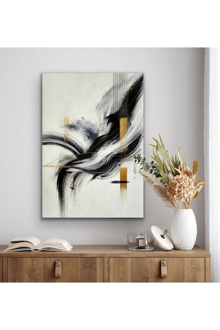 Siyah Gold Soyut Kanvas Tablo 70x100cm Çok Renkli
