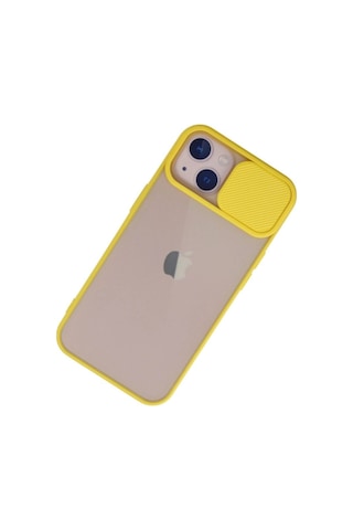 Apple İphone 13 Kılıf Palm Buzlu Kamera Sürgülü Silikon - Sarı