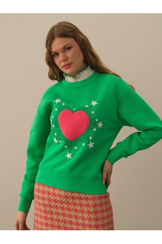 Xint Yeşil Oversize Dik Yaka Pamuklu Sweatshirt 400577