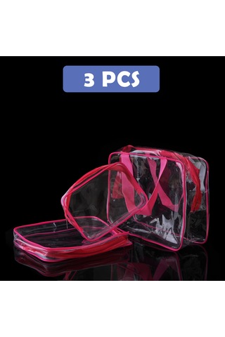 Xiyyadms Kırmızı 3'lü Set - Şeffaf Pvc Su Geçirmez Makyaj Çantası, Tuvalet Malzemeleri Ve Gereçler İçin Taşınabilir Depolama Çantası S-m-l Boyutları Kırmızı