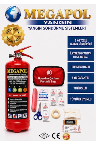 2 Kg Kkt Tozlu Ve İlk Yardım Seti Yangın Söndür Tüpü, Araç Yangın Tüpü ,