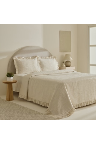 Karaca Home Branley Fırfırlı Çift Kişilik Yatak Örtüsü Takımı Natural Pudra