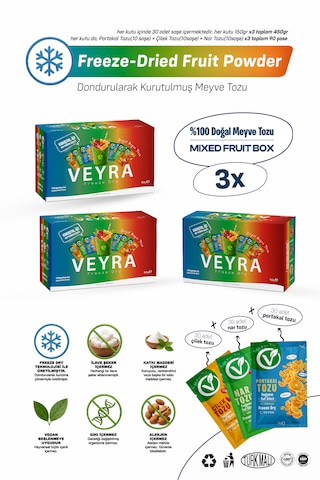 Veyra Mixed Fruit Box 3'lü Set 90'lı Meyve Tozu