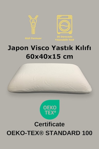 Rudu Japon Desenli Sertifikalı Visco Visko Yastık Kılıfı 60 x 40 x 15 CM Beyaz