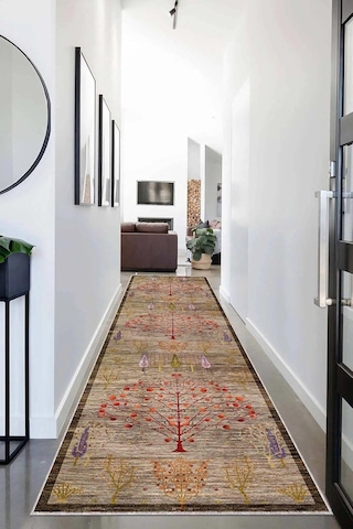 Pelangi Ağaç Desenli Dijital Baskı Yıkanabilir Kaymaz Taban Etnik Kilim Desen Salon Halısı Ve Yolluk, Kahverengi 6 Çok Renkli