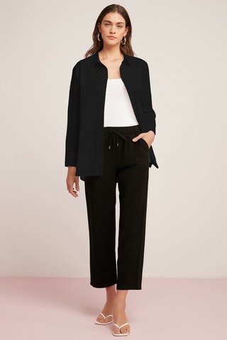 Ethıquet Georgıa Kadın 100% Pamuk Poplin Oversize Fit Siyah Gömlek