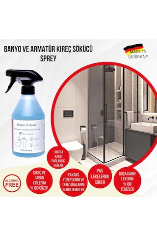 Simple & Clean Armatür, Banyo Ve Kireç Sökücü Temizleyici Sprey 500 ML + Sünger