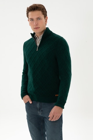 U.S. Polo Assn. Erkek Regular Fit Yarım Fermuarlı Desenli Koyu Yeşil Kazak 50315035-VR079