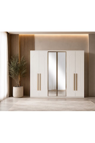 Tobias Tamamı Mdf 6 Membranlı Kapaklı Reflekte Camlı Gardırop Dolap Beyaz
