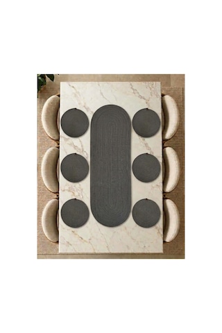 Nakkaş Home Gri Jüt Runner Ve 6'lı Supla Seti 35x100 Cm Runner + 33x33 Cm Jüt Amerikan Servis Doğal Masa Dekorasyonu