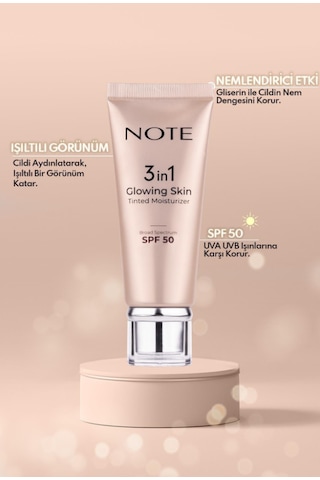 Note Cosmetics 3 in 1 Glowing Skin Tinted Moisturizer 50 SPF Işıltılı Aydınlatıcı Krem