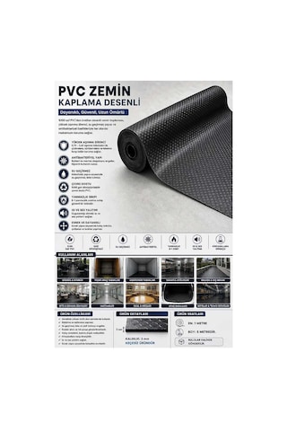 Pvc Desenli Zemin Kaplama Muşambası 2mm 1x5 Metre Kaymaz Araç Konteyner Oto Taban Kaplaması Siyah