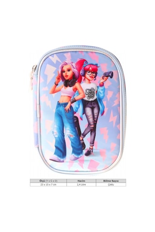 Wow Generation Kız Çocuk Mavi - Pembe Cool Desenli Organizer Düzenleyici Kalem Çantası - W6041