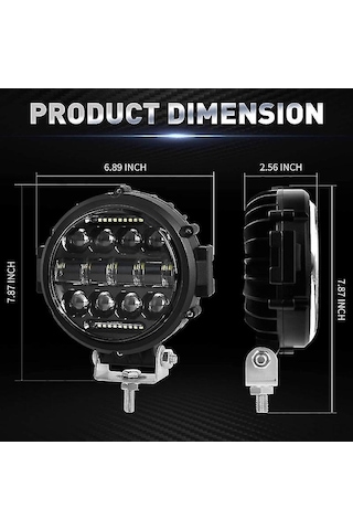 Symbee 60w 5600lm 6000k Beyaz Işık Ip68 Su Geçirmez Dairesel Led Çalışma Lambası, Kamyon Suv İçin Ayarlanabilir Braketli 7 İnç Isı Dağıtımı Iyi