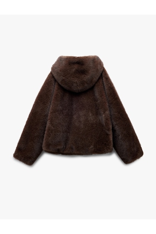 Koton Kapüşonlu Cepli Oversize Suni Kürk Kaban Kahverengi 6wak00206ew Kahve