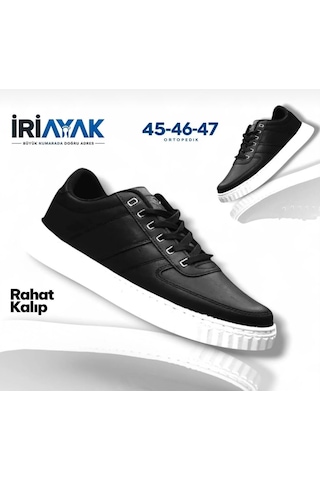 İriayak Büyük Numara Rahat Kalıp Erkek Günlük Ayakkabı Siyah - Beyaz