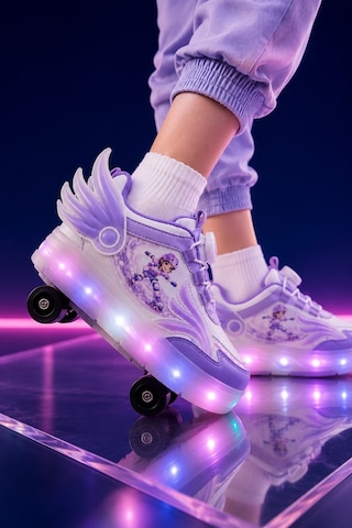 Muggo Wıngs Çocuk Kanat Detaylı Işıklı Patenli Tekerlekli Sneaker Spor Ayakkabı Lila