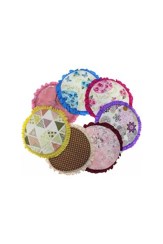 Desenli Fırfırlı Yuvarlak Tabure Ve Sandaliye Minderi-karışık Renk 30x30cm 4'lü Çok Renkli