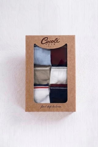 Cocole Socks Erkek Bebek Soket Çorabı Kraft Kutulu 6'lı Set Pamuklu 0-1 Yaş Düz Çok Renkli