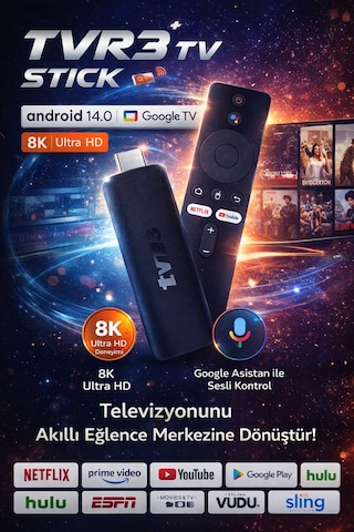 Tvr3+ Tv Stick Android 14 Google Tv 8k Ultra Hd Akıllı Tv Çevirici Hdmı Netflix Youtube 2gb/16gb