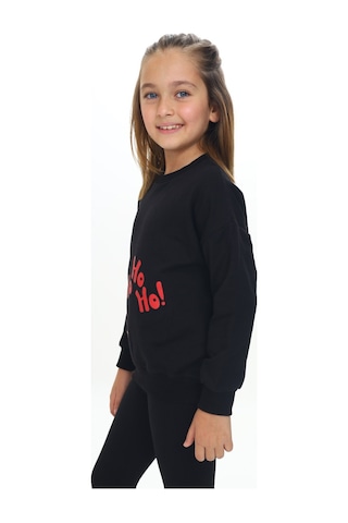 Toontoy Kız Çocuk Kardan Adam Ho Ho Ho Baskılı Sweatshirt Siyah