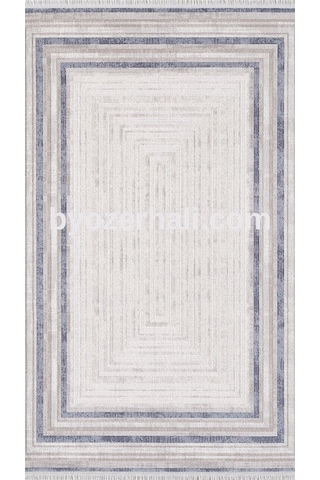 By Özer Halı Gri Renk Mavi Bordürlü Modern Stil Artemis Halı Romantik 02432b Salon Halısı Çok Renkli
