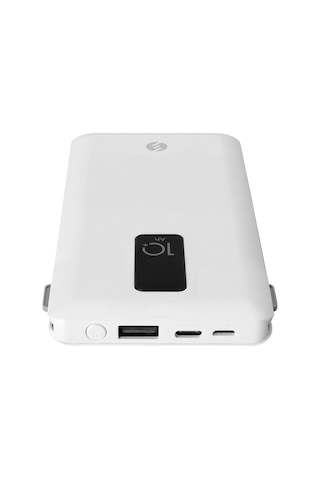 S-link IP-T100C 10000mAh Lightning+Micro+Type C Kablolu Powerbank Beyaz LCDli