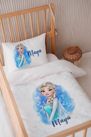 %100 Pamuk Saten Isme Özel Isimli 100x150 Bebek Yatak Nevresim Seti Elsa