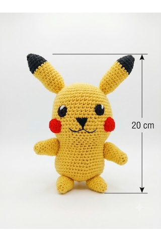 Pokemon Pikachu Amigurumi Örgü Oyuncak - Anime Hediyelik Figür 20 Cm