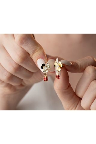 925 Ayar Uğur Böcekli Yonca Küpe.rose.gold.rodaj Gümüş 06981360