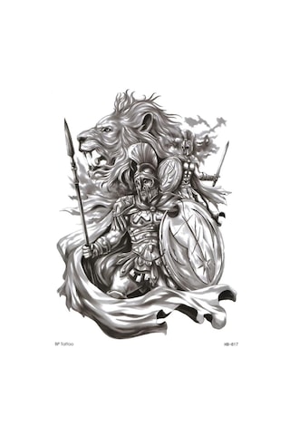 Spartalı Savaşçı Geçici Dövmesi Unisex Tattoo - Renkli Çok Renkli