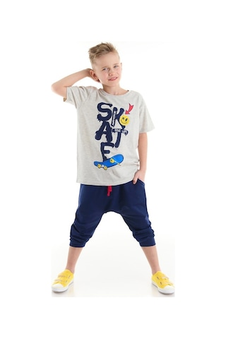 Denokids Mushi Mavi Kaykay Erkek Çocuk T-Shirt Kapri Takım Çok Renkli