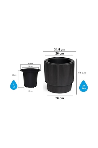 So-vgs2 3 Adet Vega Plastik Modern Saksı Takımı No:2 İç Kovalı 20 Lt Siyah