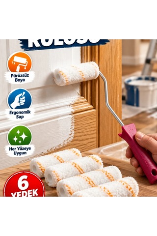 10 Cm Mini Boya Rulosu Seti Ergonomik Saplı Ve 6 Yedek Rulolu