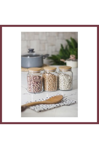 Storeşahin 3 Lü Set Bambu Kapaklı Cam Kavanoz & Erzak Saklama Kabı 800 Ml Orta Boy Vakum Kapak Shn0720