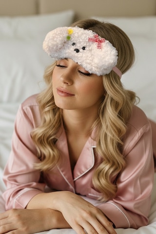 Caş Dekorasyon Beyaz Renk Köpek Motif Peluş Uyku Bandı Beyaz