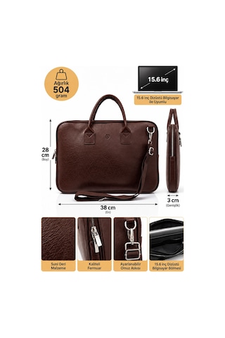 Vt-unisex 15.6 İnç Uyumlu Suni Deri Darbe Korumalı Laptop Ve Evrak Çantası Kahverengi