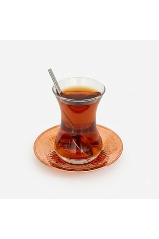 Shark Anatolia Otağ Bakır Çay Tabağı Kırmızı Bakır, Makine Dövmesi Otantik Türk Çay Altlığı, Geleneksel Bakır Sunum Tabağı Çok Renkli