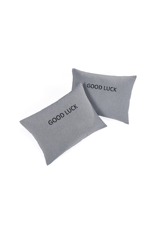 2li Yastık Kılıfı Good Luck Baskılı Füme Füme